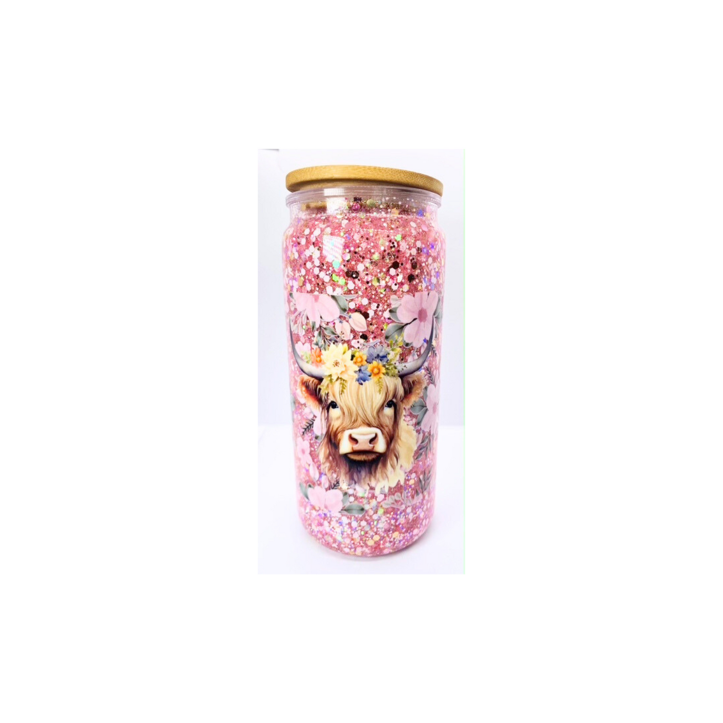 Highland Cow Pink Sparkle 20 ounce Tumbler Handmade with Lid & Straw