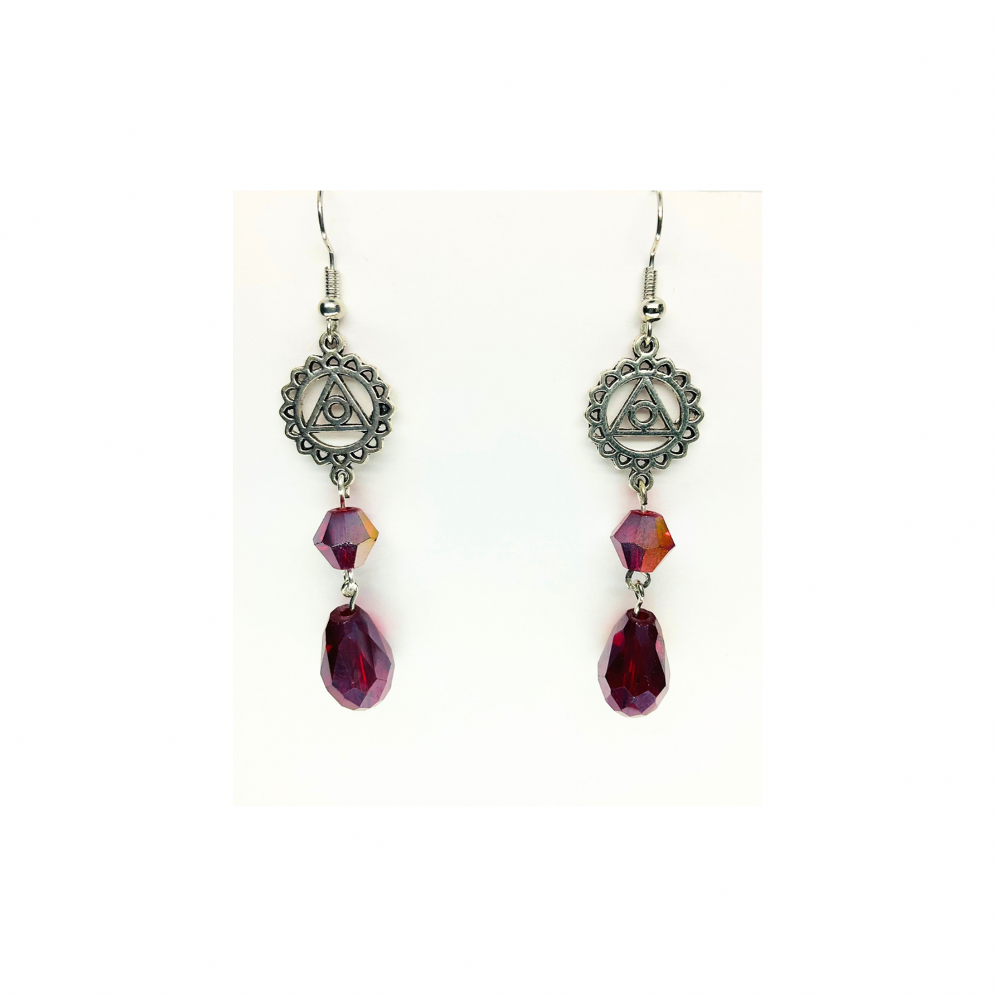 Crystal Chandelier Collection Purple Teardrop Dangle Earrings for Female with Triangle Design and Sparkling Crystals