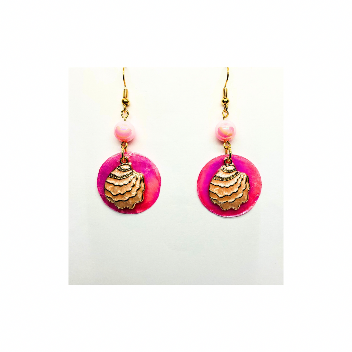 Pink Shell Collection Round Pink with Shell Dangle Earrings for Female Fashion Accessories