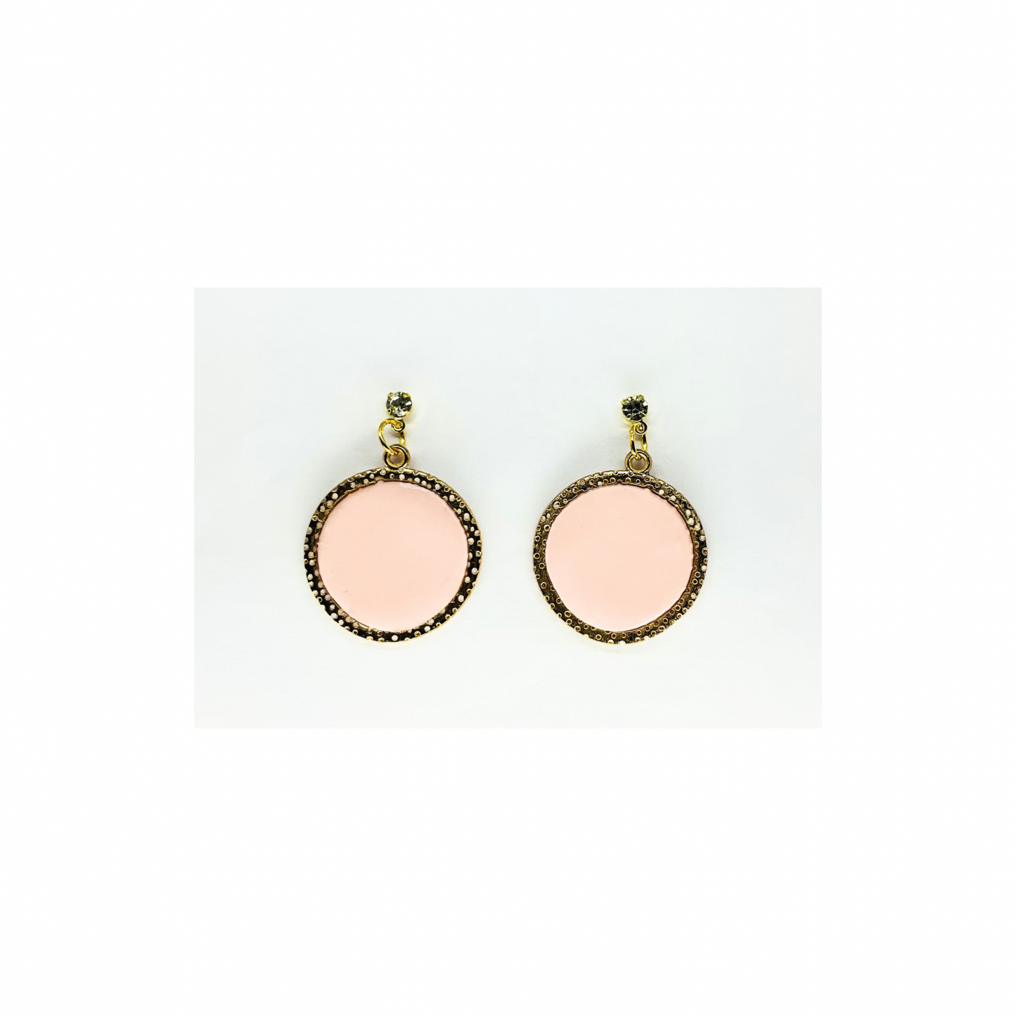 Pink and Gold Circle Dangle with Rhinestone Stud Earrings-Crafting By BB
