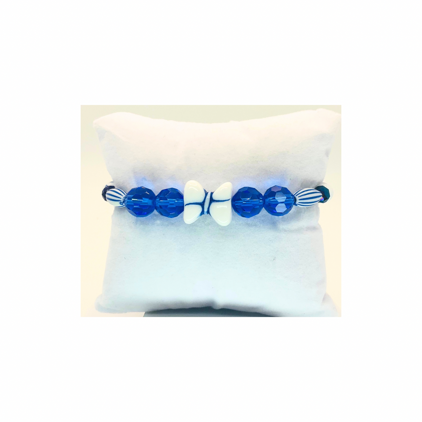 Blue and White Bow Stretch Beaded Bracelet-Crafting By BB