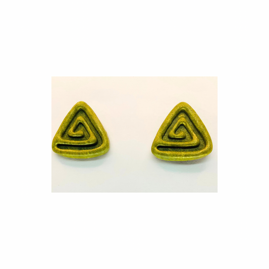 Green Triangle Stud with Gold Earrings