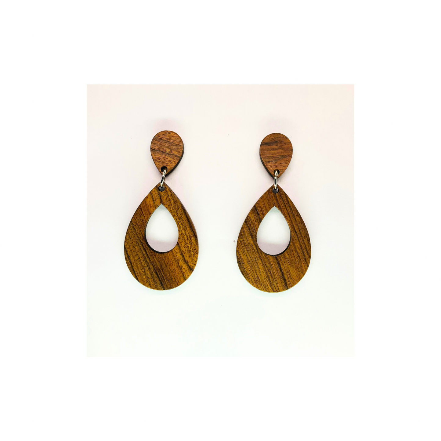 Boho Wood Collection Teardrop Stud Dangle Earrings - Wooden Design with Teardrop Shape for Boho Style Jewelry