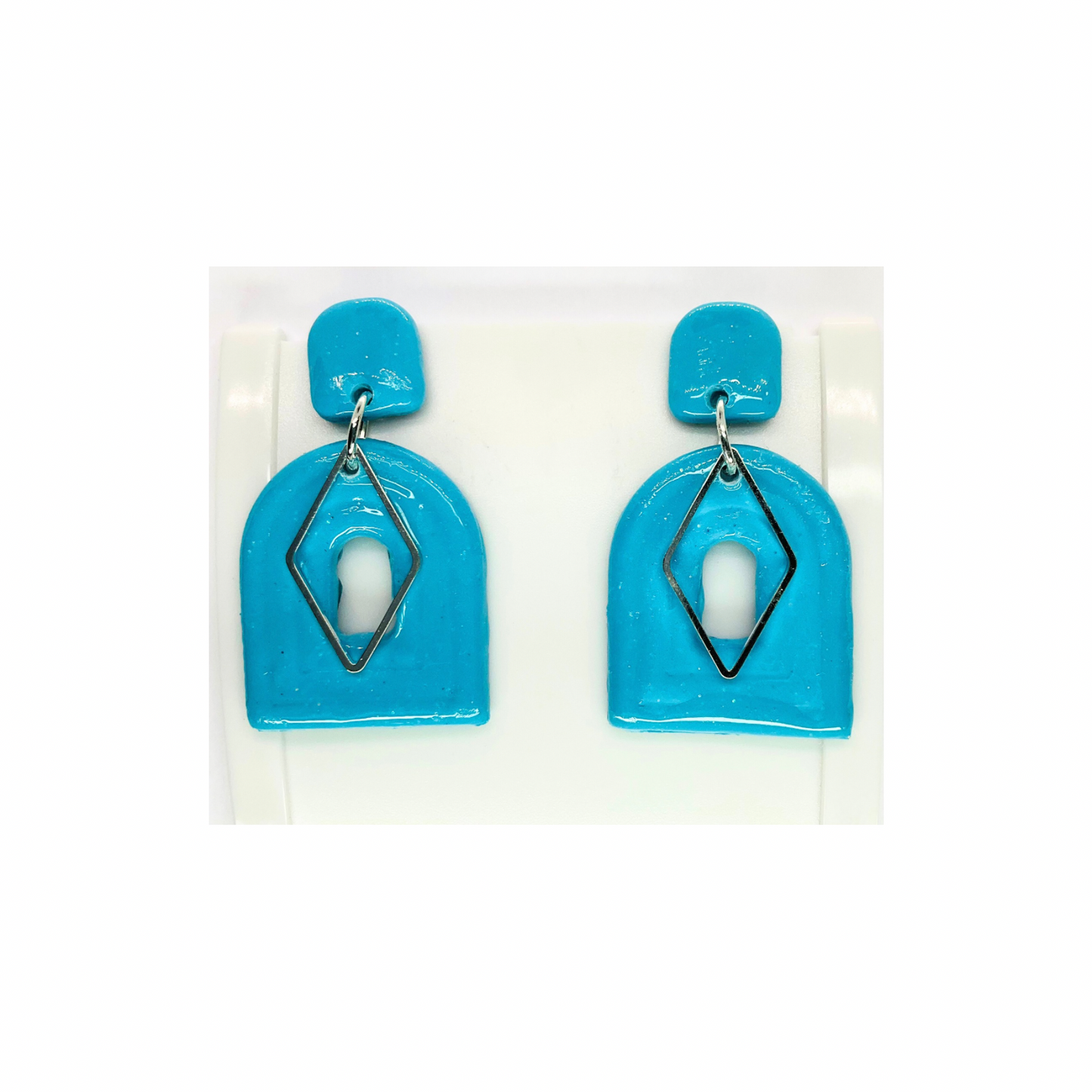Turquoise Blue with Silver Accent Dangle Earrings - Unique Design Jewelry Accessory