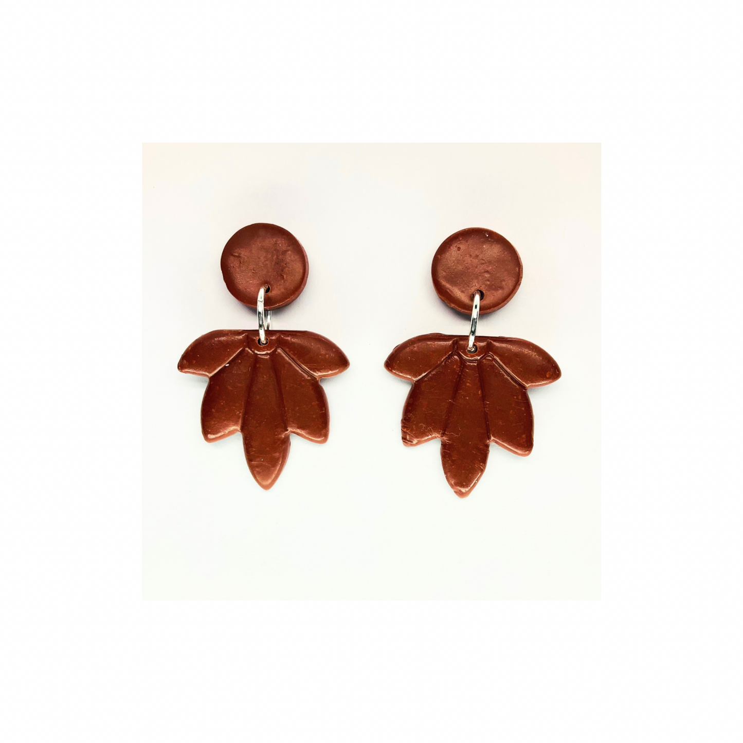 Fall Collection Brown Five Point Leaf Button Stud Dangle Earrings Unique Nature Inspired Jewelry for Women
