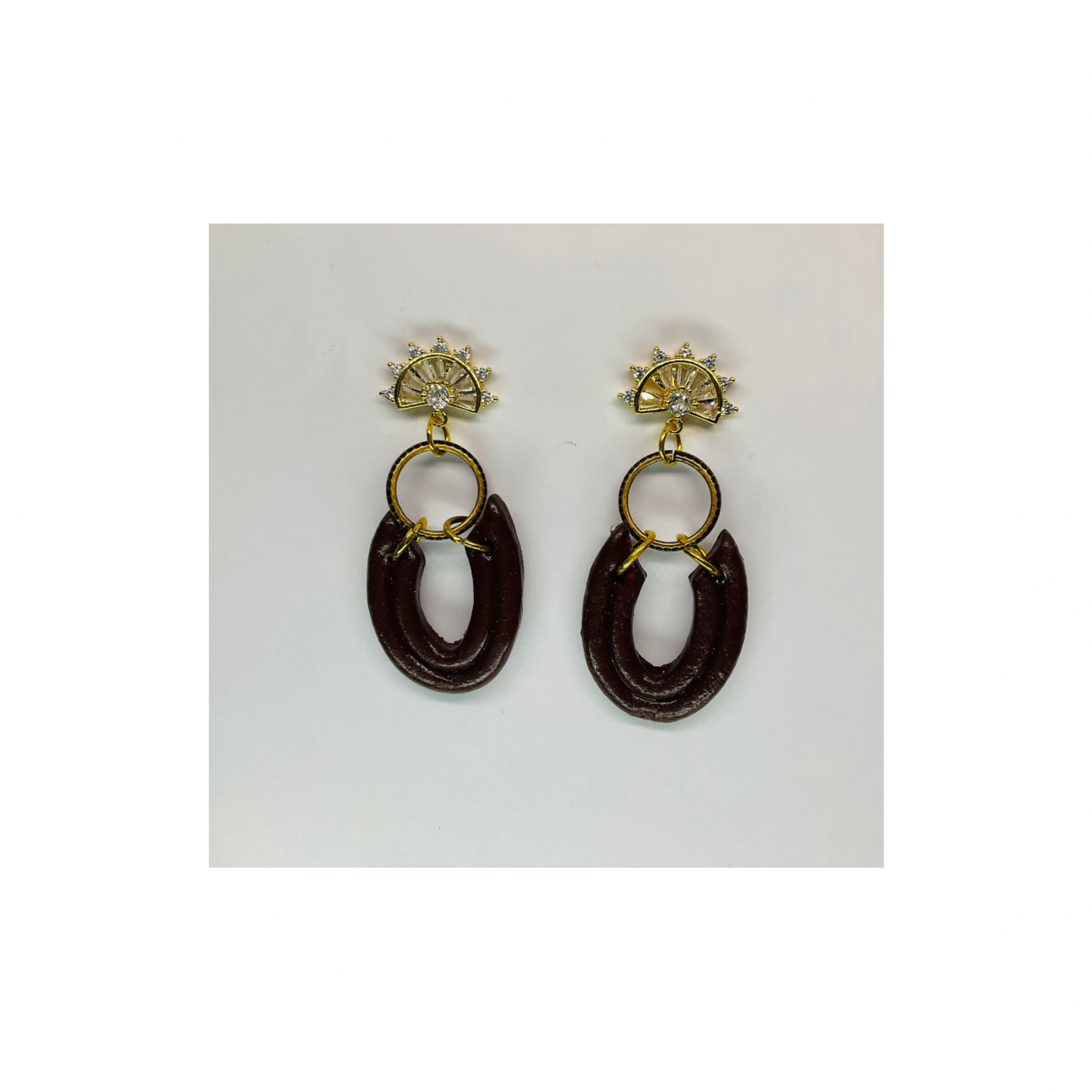Brown Loop Dangle with Rhinestone Stud Earrings