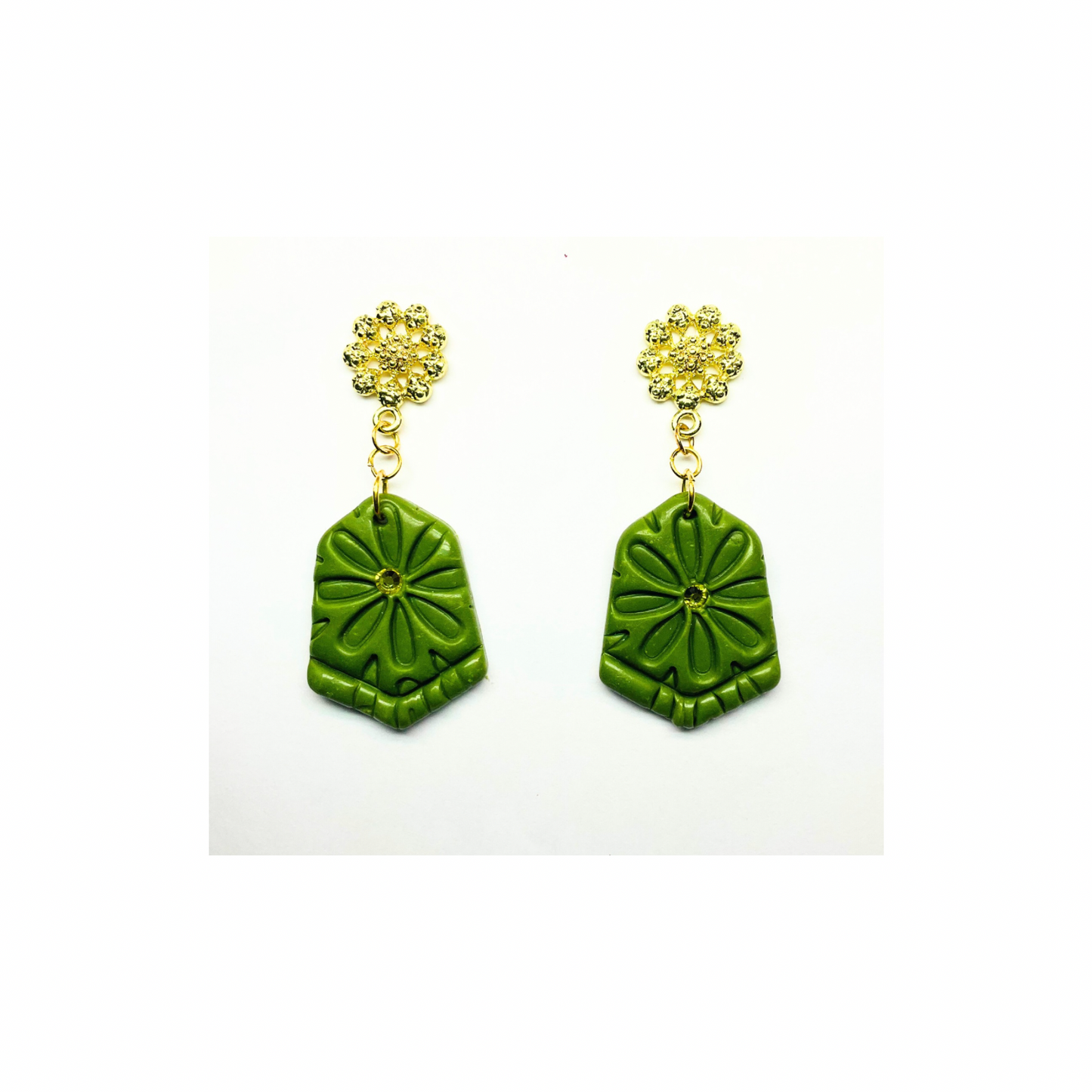 Fern Green and Gold Stud Dangle Earring