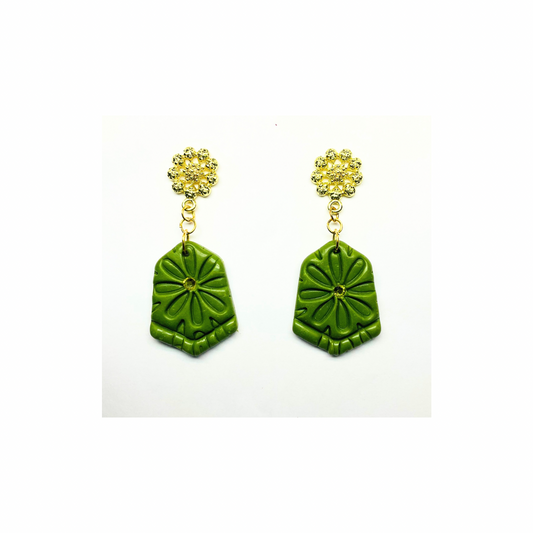 Fern Green and Gold Stud Dangle Earring