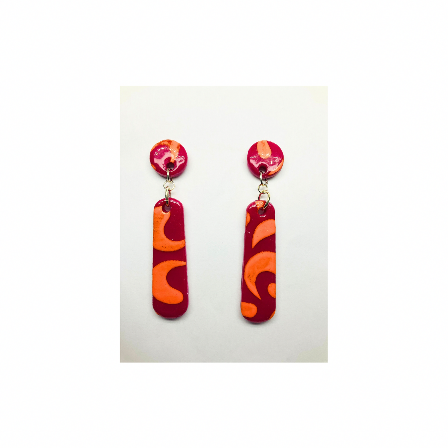 Hot Pink and Orange Long Dangle Earrings
