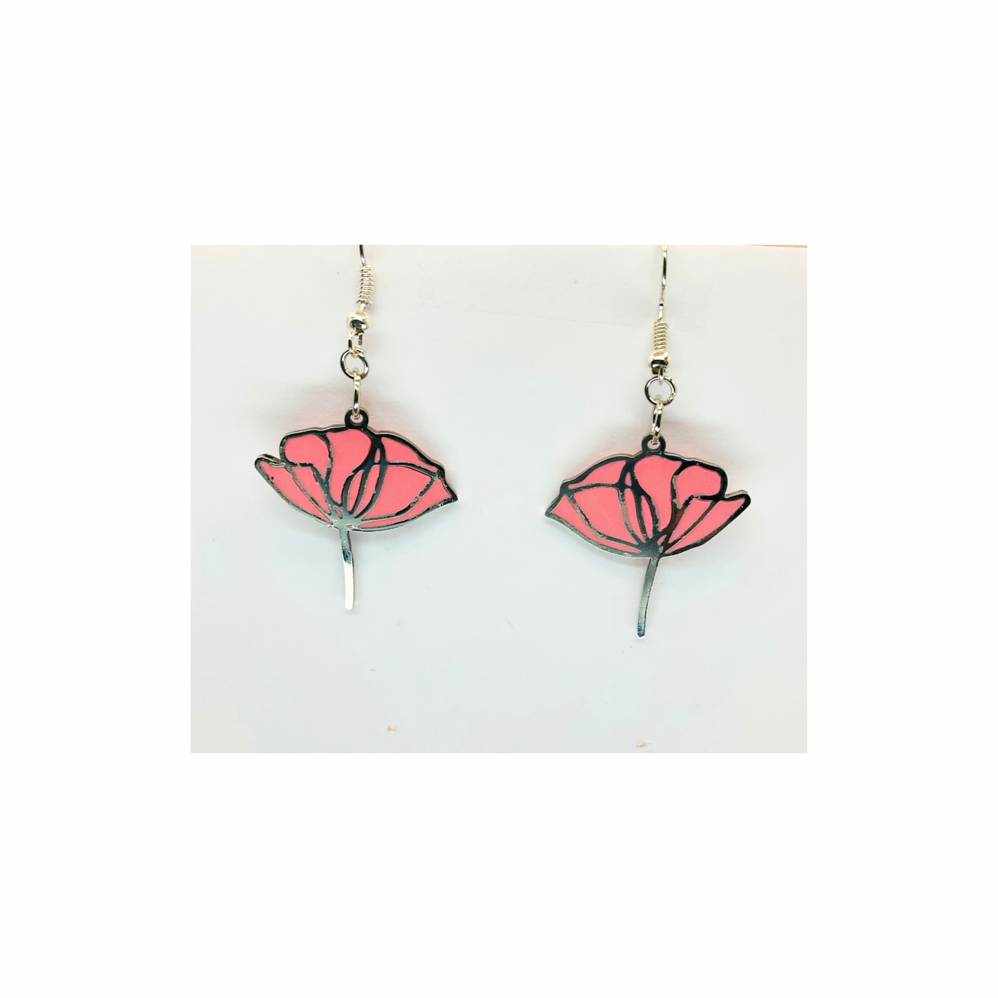 Coral Pink Silver Flower Dangle Earring-Crafting By BB