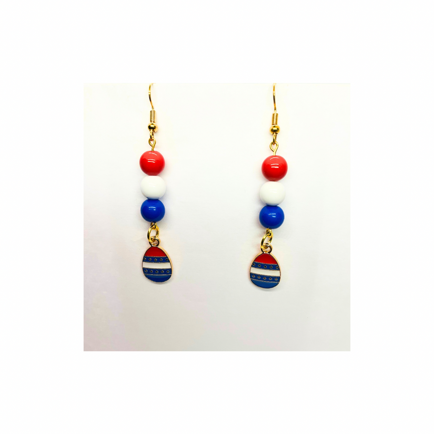 Patriotic Collection Red White Blue Beads with Charm Dangle Earrings for Female Patriotic Accessories