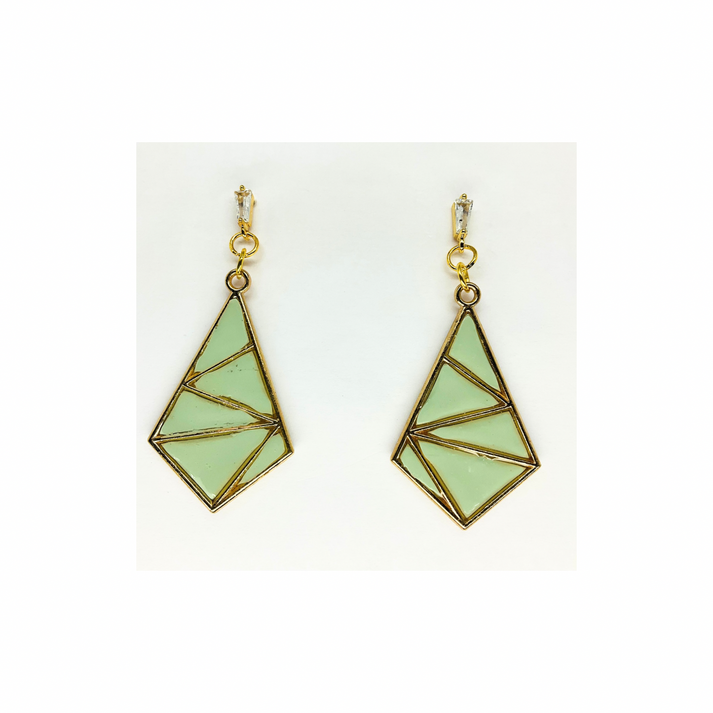 Mint Green Diamond Shaped Dangle with Rhinestone Stud Earring-Crafting By BB