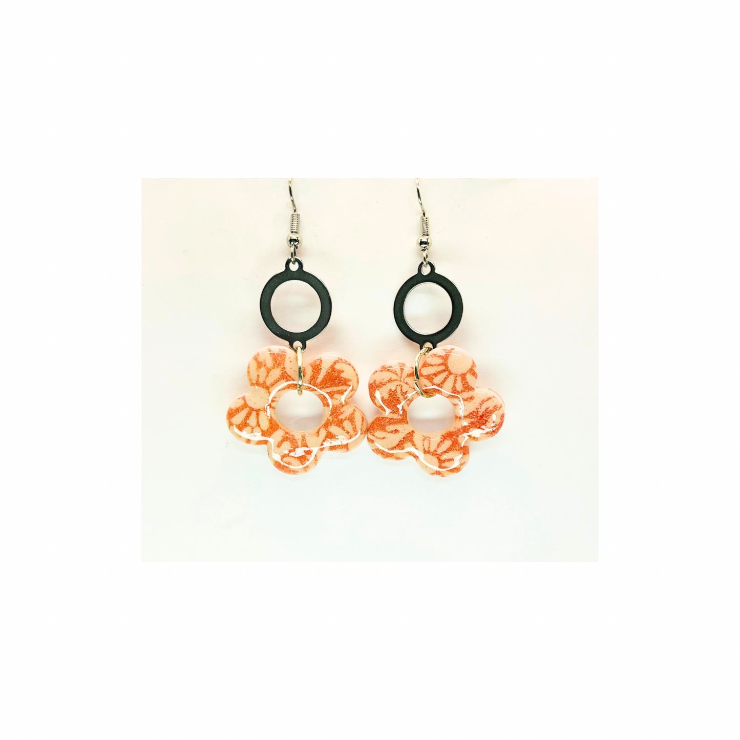 Beach Bloom Collection Salmon Flower with Silver Dangle Earrings
