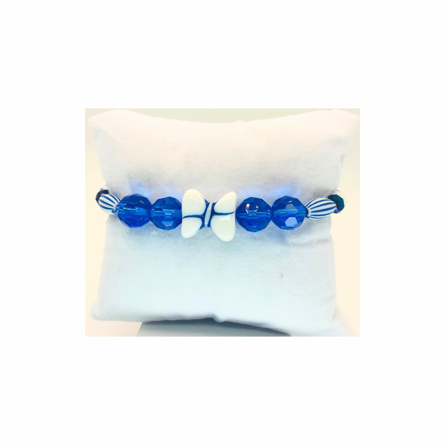 Blue and White Bow Stretch Beaded Bracelet-Crafting By BB