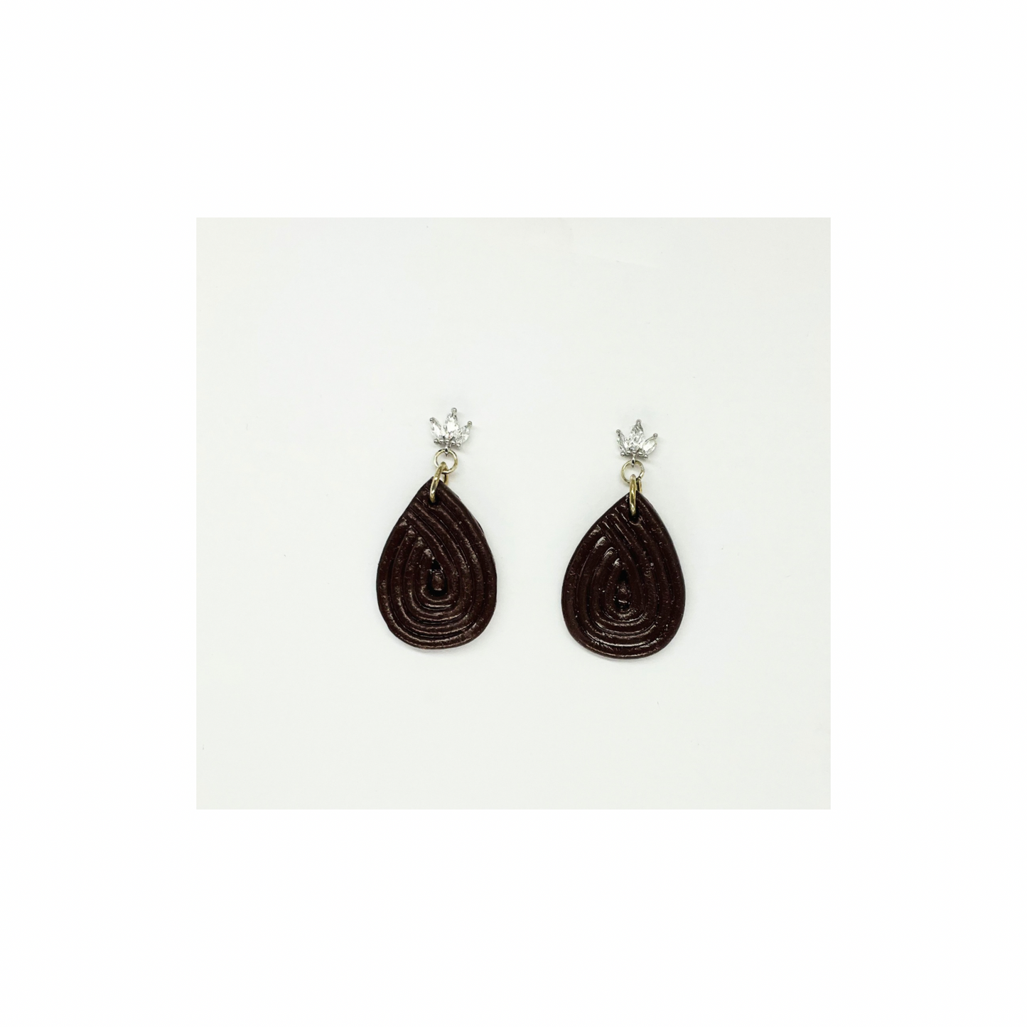 Dark Brown Teardrop Dangle with Rhinestone Stud Earring | Crafting By BB