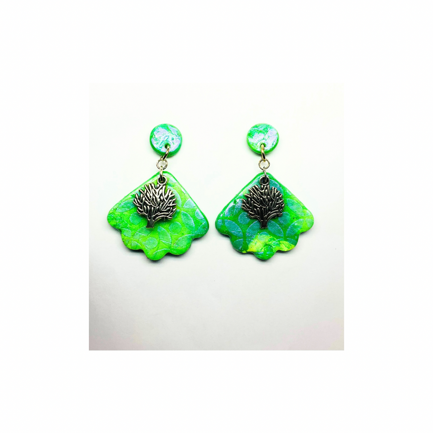 Shades of Green Tree of Life Dangle Earrings