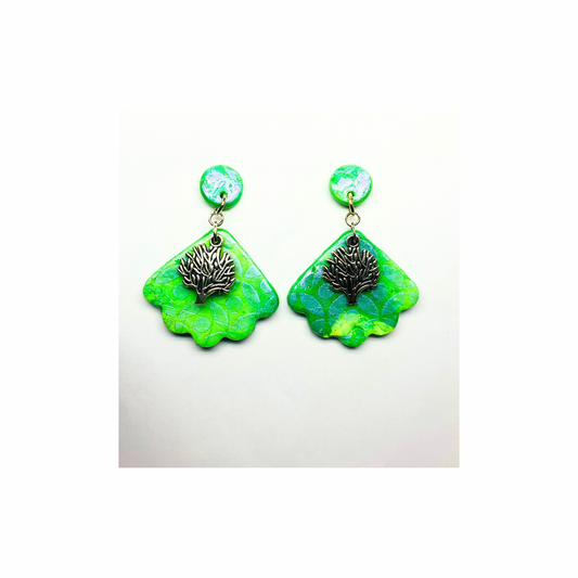 Shades of Green Tree of Life Dangle Earrings