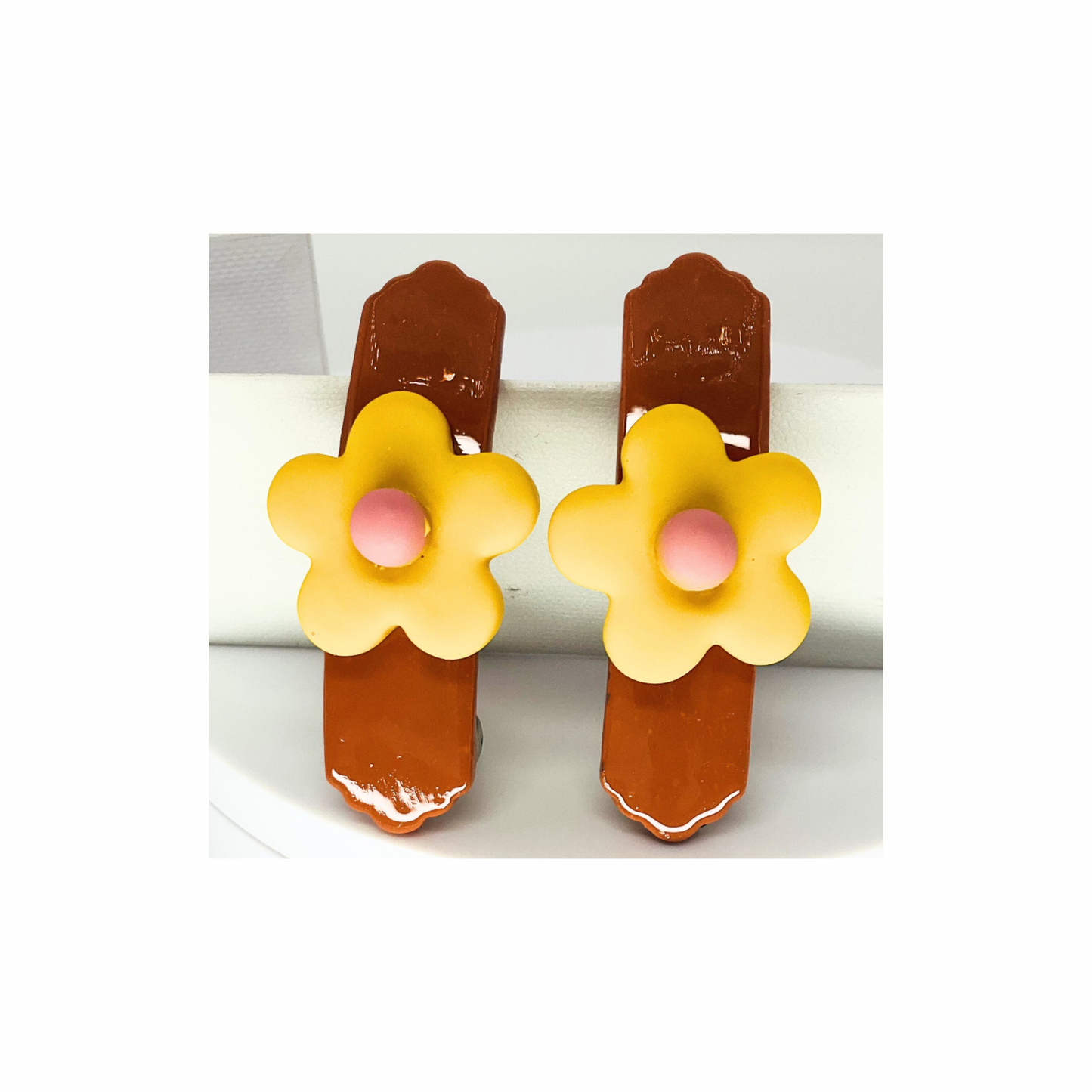 Bronze with Yellow Flower 2-Inch Barrette-Crafting By BB