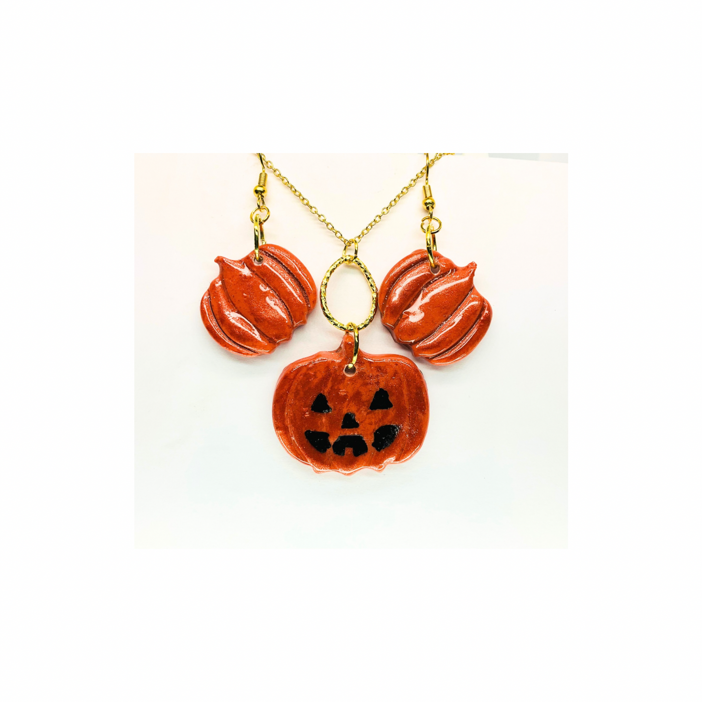 Fall Collection Pumpkin Jewelry Pendant and Dangle Earring Set for Autumn-Themed Events
