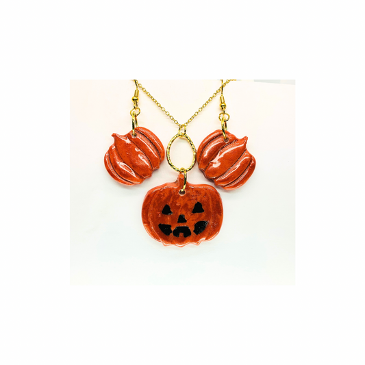 Fall Collection Pumpkin Jewelry Pendant and Dangle Earring Set for Autumn-Themed Events