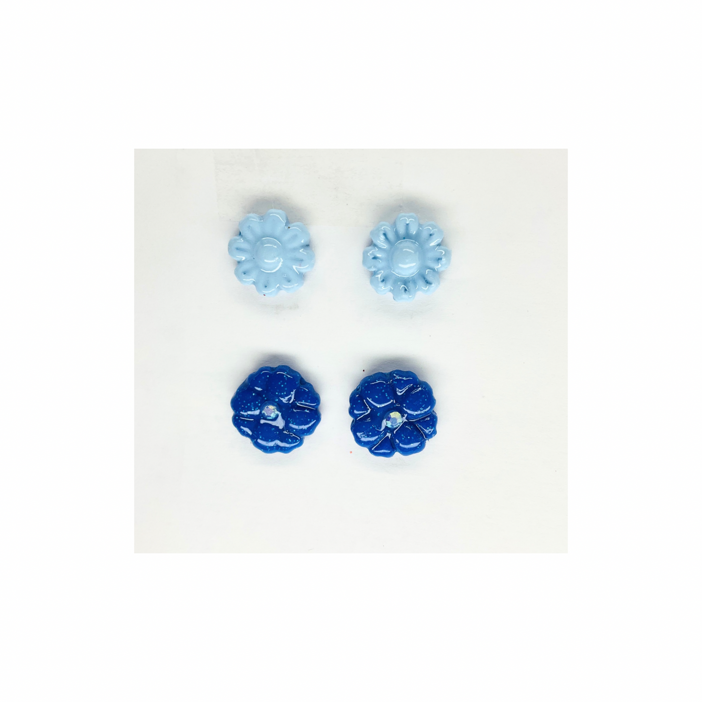 Navy Blue and Light Blue Flower Stud Earrings-Crafting By BB