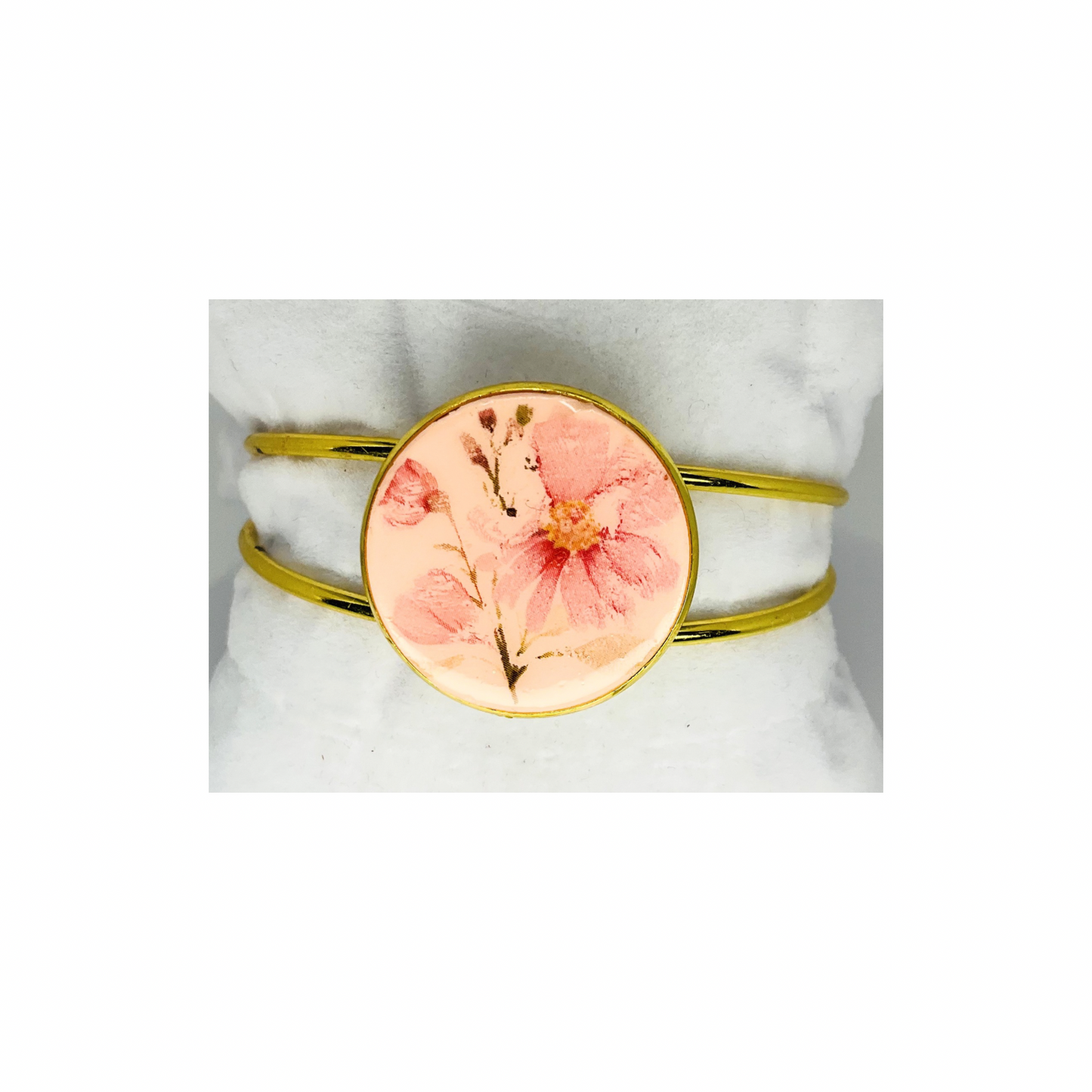 Gold Open Back Cuff with Flower Bezel Bracelet-Crafting By BB