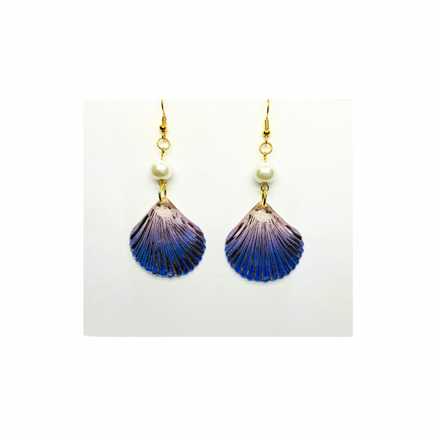 Mermaid Collection Purple Shell with Pearl Dangle Earrings - Elegant Mermaid Inspired Design for Women's Versatile Appeal