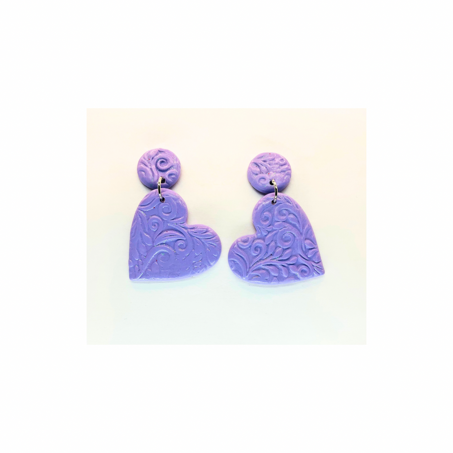 Purple Iridescent Heart Dangle with Button Stud Earrings
