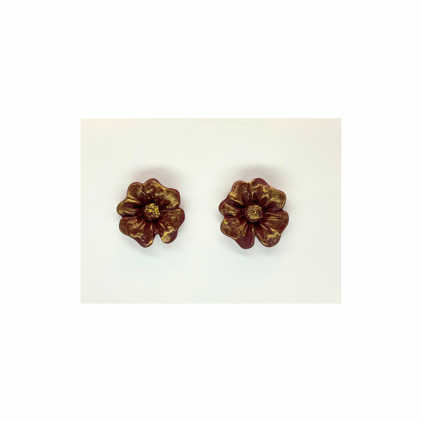 Burgundy and Gold Flower Stud Earrings-Crafting By BB