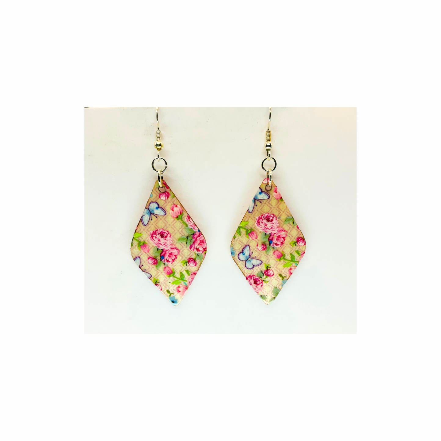 Elegant Pink Rose Bouquet  Lightweight Wood Dangle Earring