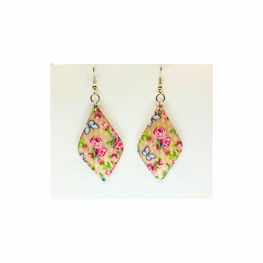 Elegant Pink Rose Bouquet  Lightweight Wood Dangle Earring