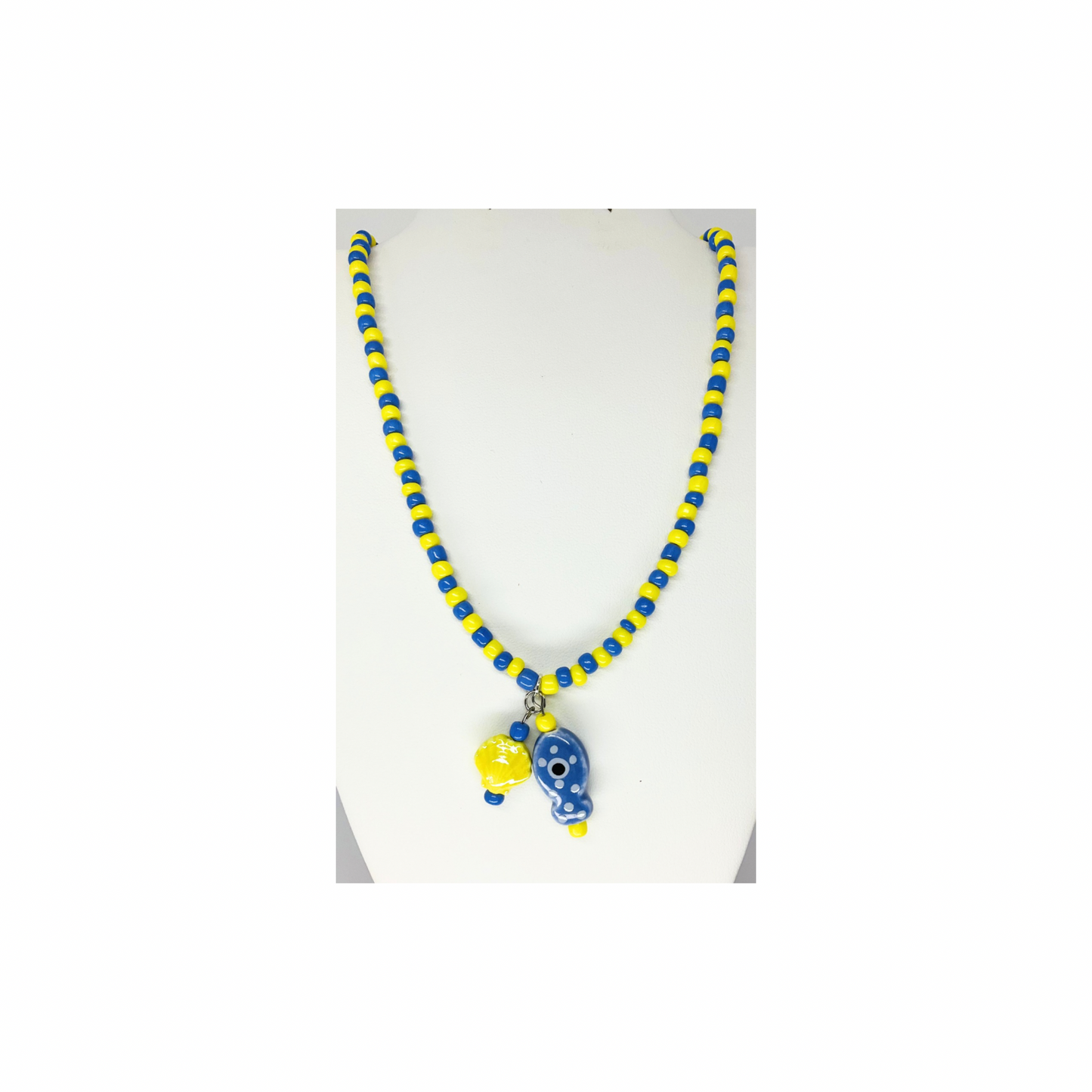 Yellow and Blue Seed Bead Fish Necklace | 17-inch | Crafting By BB