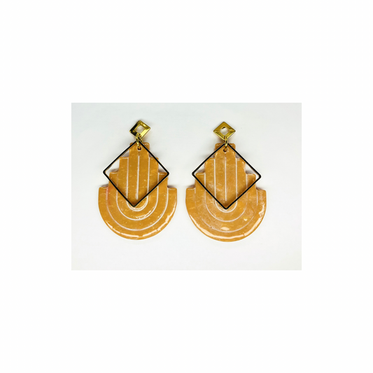 Tan U Shaped Dangle with Gold Embellishment Stus Earrings-Crafting By BB