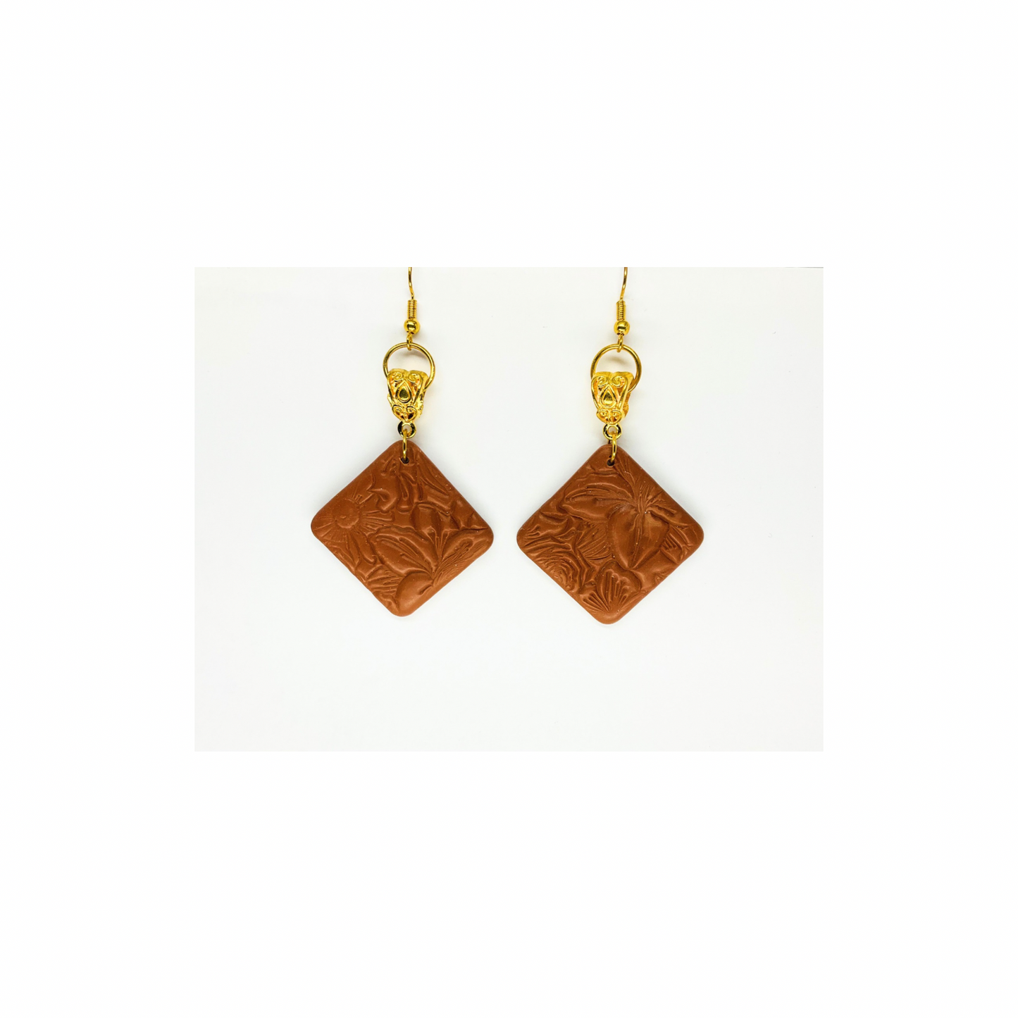 Leather Look Bronze Square Dangle with Gold Earring | Crafting By BB