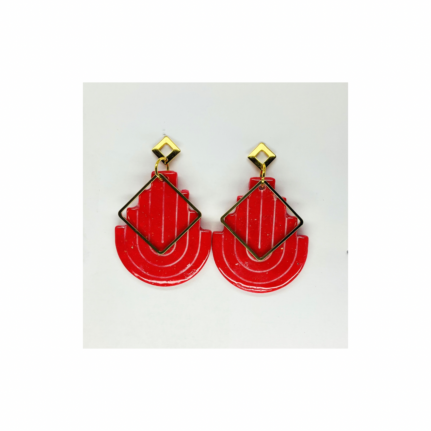 Red and Gold Earring with Gold Stud Dangle-Crafting By BB