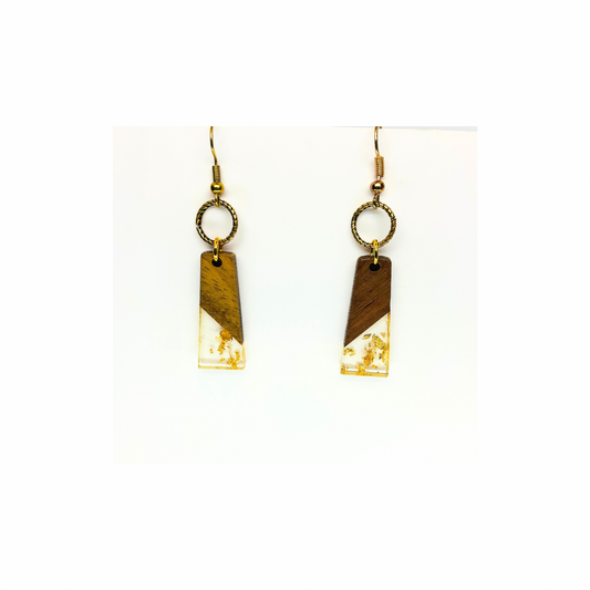 Boho Wood Collection Dangle Earrings for Female - Unique Design with Gold Accents and Wooden Elements