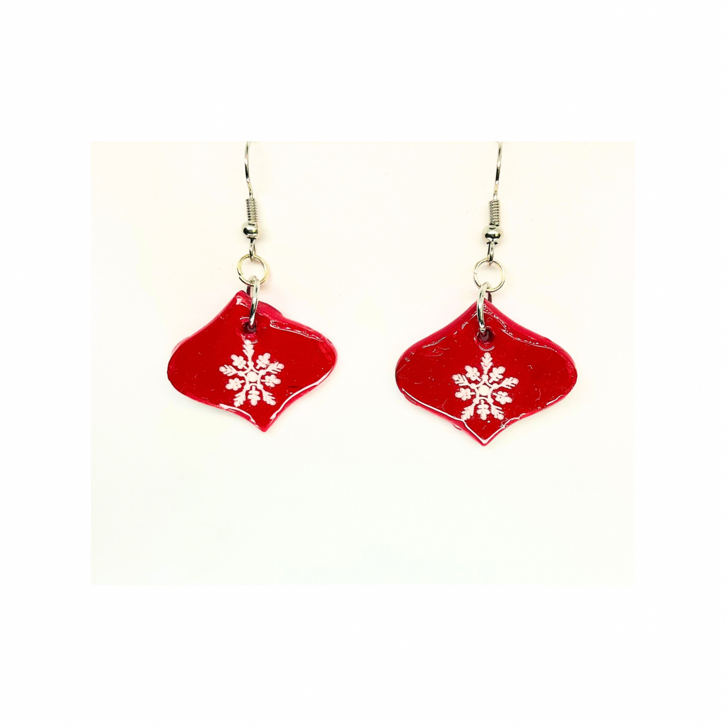 Christmas in July Collection Red Ornament with Snowflake Dangle Earrings - Festive Holiday Accessory