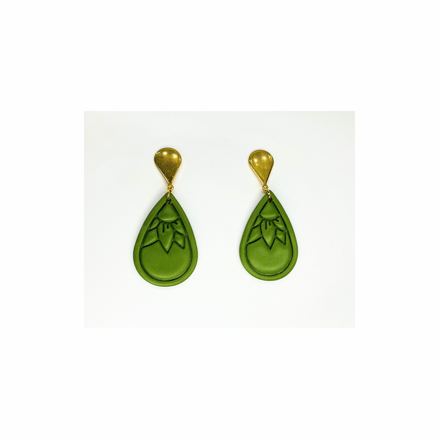 Olive Green Teardrop Dangle with Gold Teardrop Stud Earrings-Crafting By BB