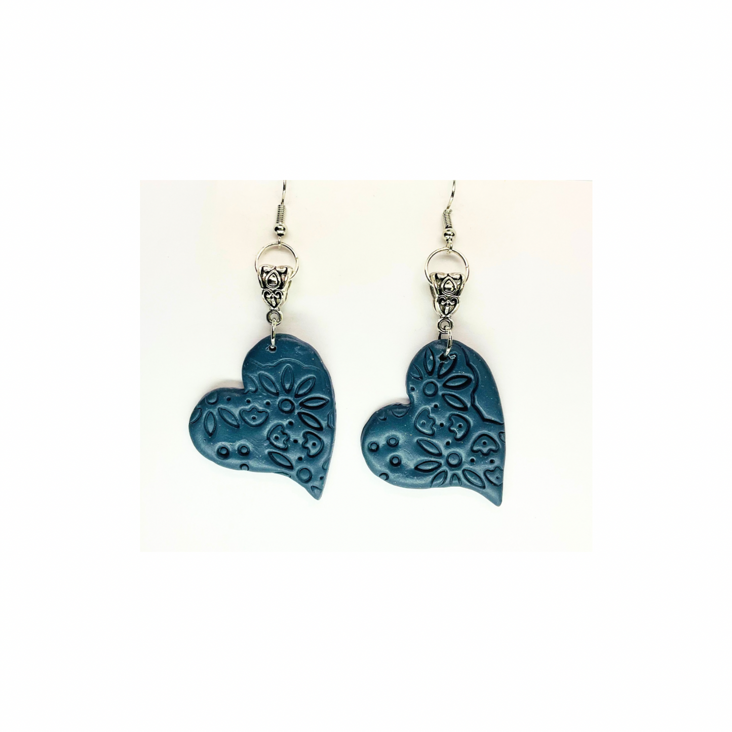 Denim Blue Heart with Silver Dangle Earrings for Female Fashion Accessories Elegant Simple Design Versatile Appea