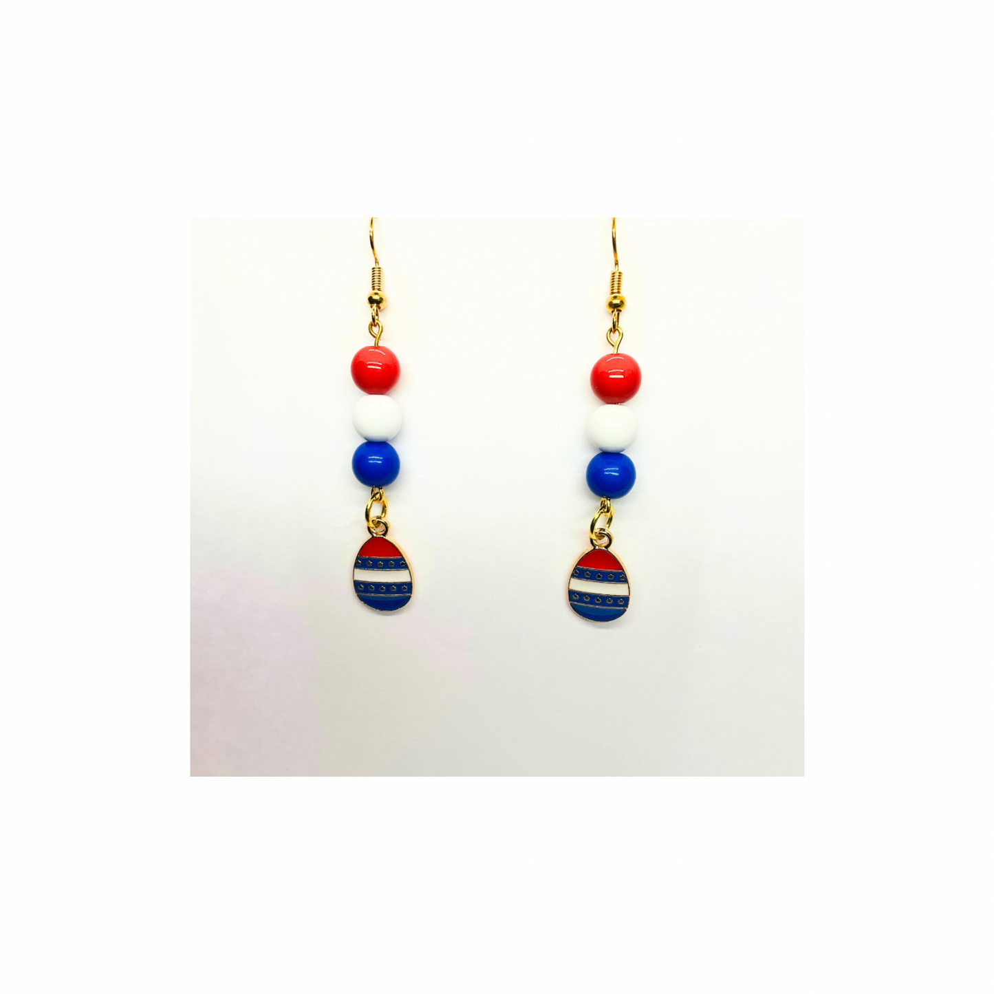 Patriotic Collection Red White Blue Beads with Charm Dangle Earrings for Female Patriotic Accessories