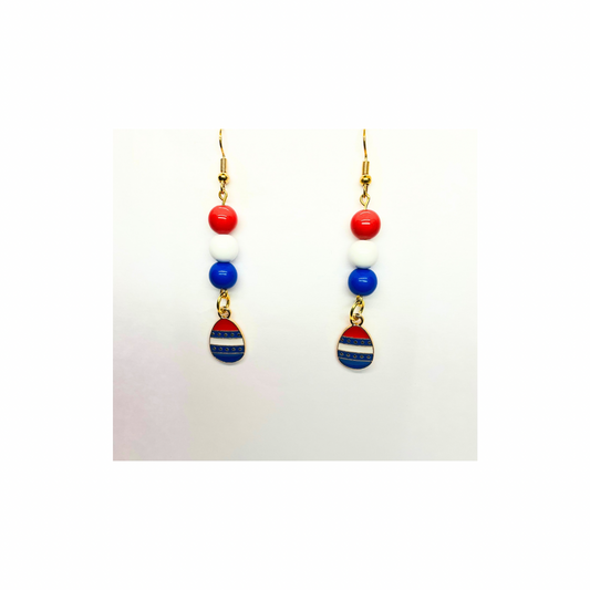 Patriotic Collection Red White Blue Beads with Charm Dangle Earrings for Female Patriotic Accessories
