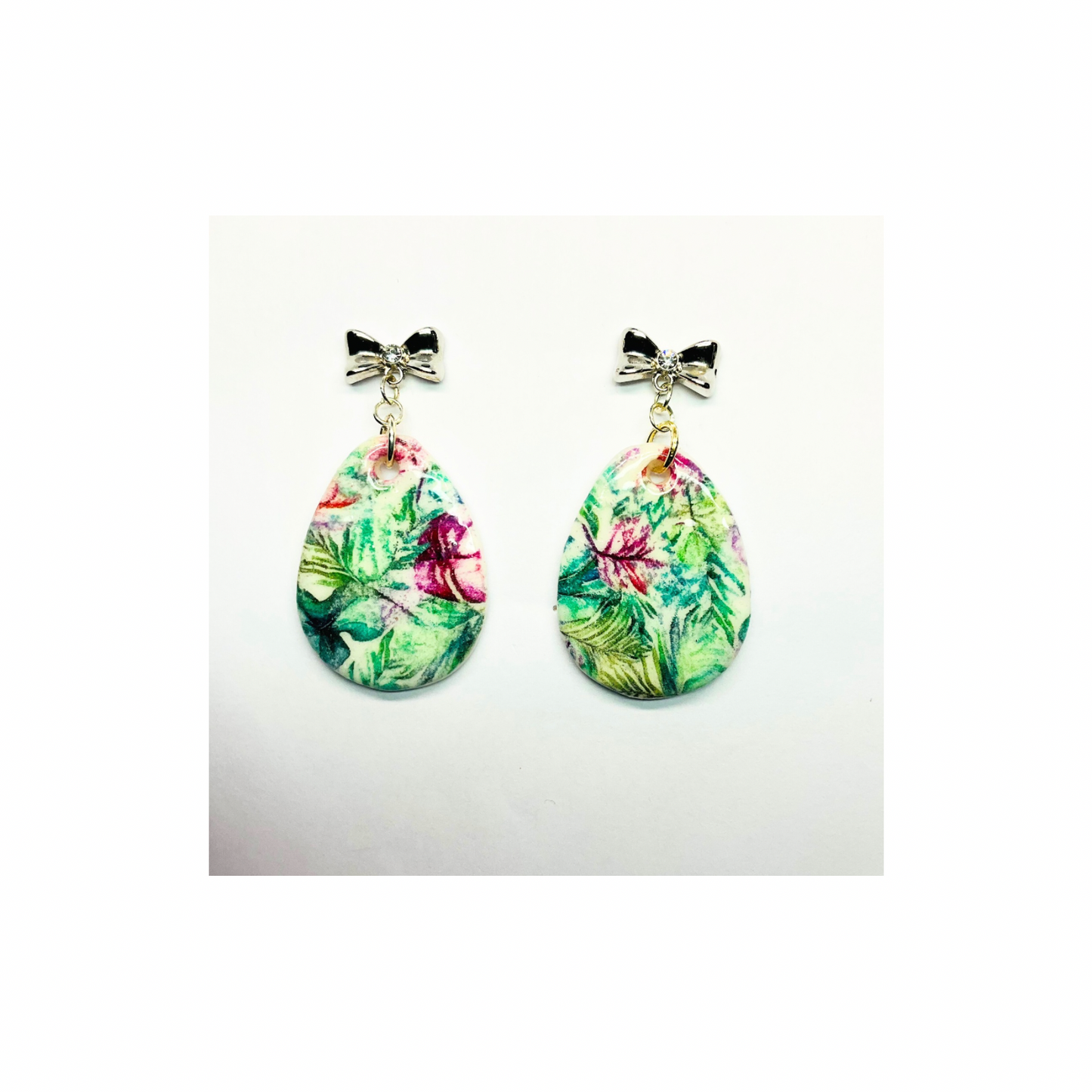 Spring Floral Bow Earring with Silver Bow Stud