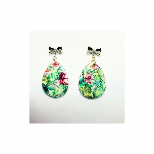 Spring Floral Bow Earring with Silver Bow Stud