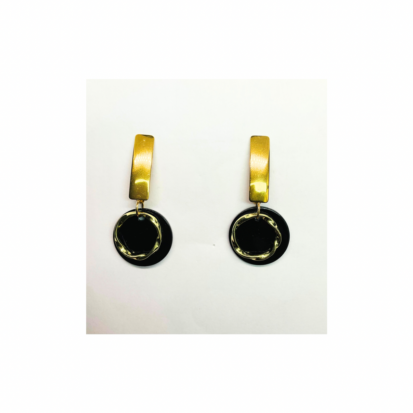 Eclipse Collection Black and Gold Button Stud Earring with Unique Circular Design for Women's Fashion Jewelry
