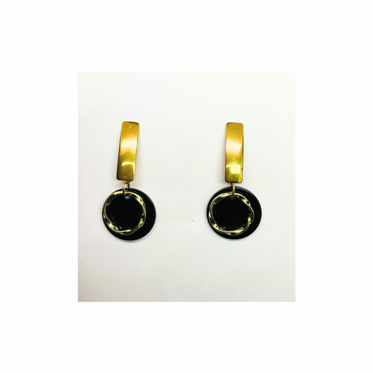 Eclipse Collection Black and Gold Button Stud Earring with Unique Circular Design for Women's Fashion Jewelry