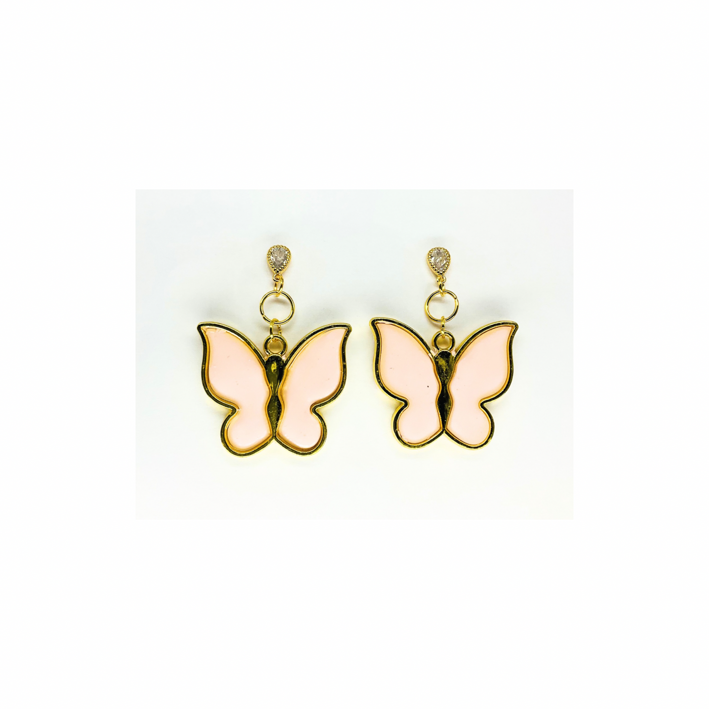 Pink and Gold Butterfly Dangle with Rhinestone Stud Earrings-Crafting By BB