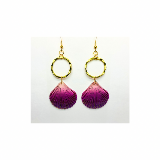 Mermaid Collection Pink Shell Dangle Earrings for Female with Gold Circle Design and Colorful Shell Accents