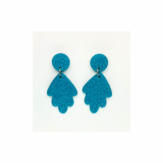 Crystal Teal Textured Leaf Shaped Stud Dangle Earrings for Women Unique Design Versatile Stylish Accessories Ideal for Casual & Formal Occasions