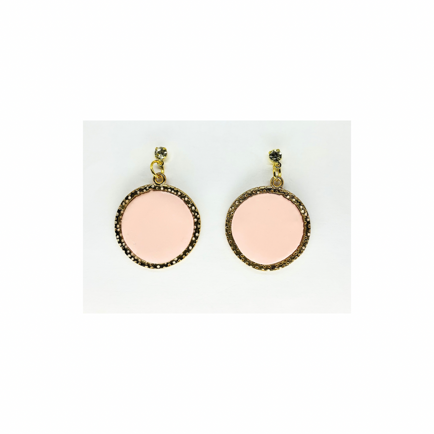 Pink and Gold Circle Dangle with Rhinestone Stud Earrings-Crafting By BB