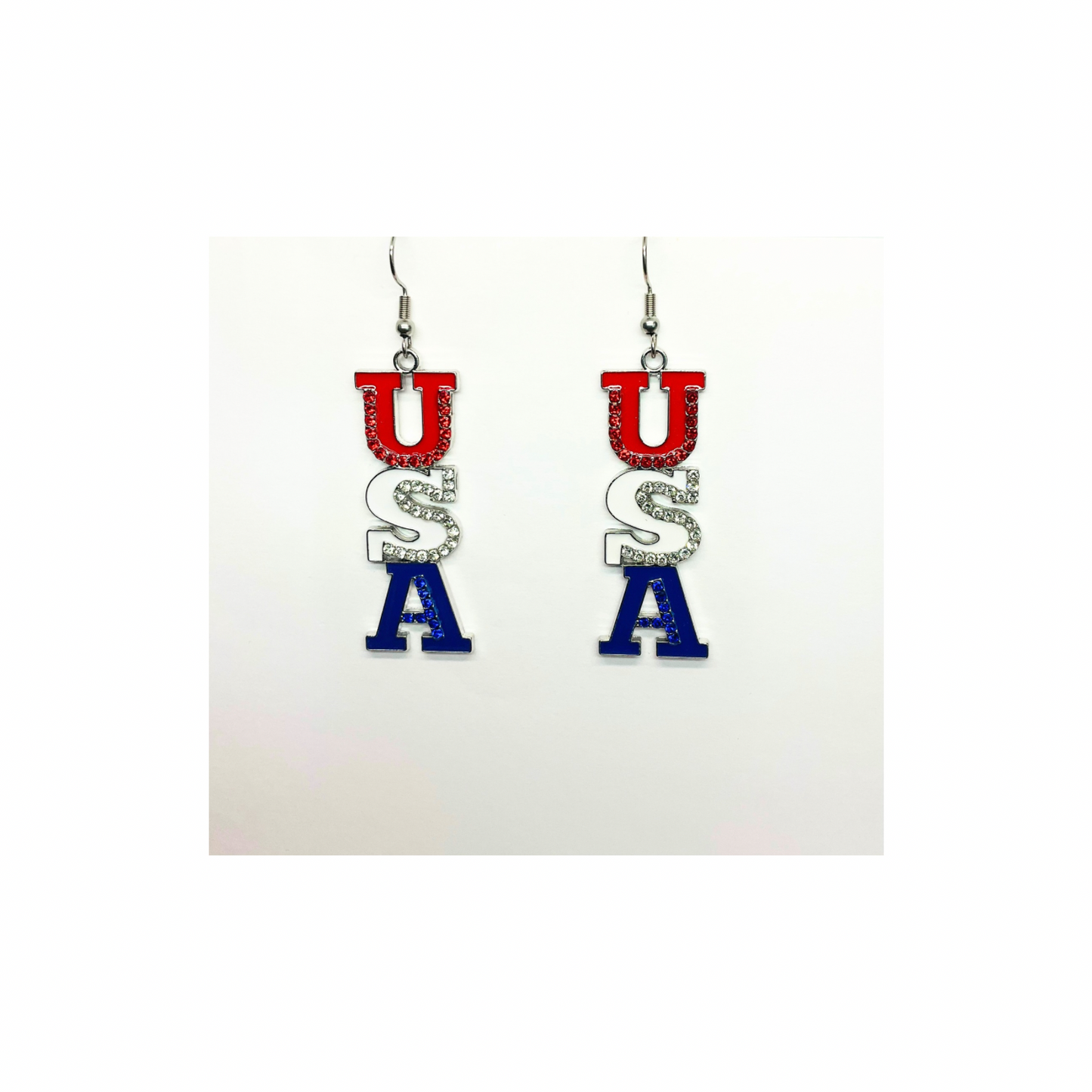 Patriotic Collection USA Rhinestone Dangle Earring for Female Patriotic Accessories
